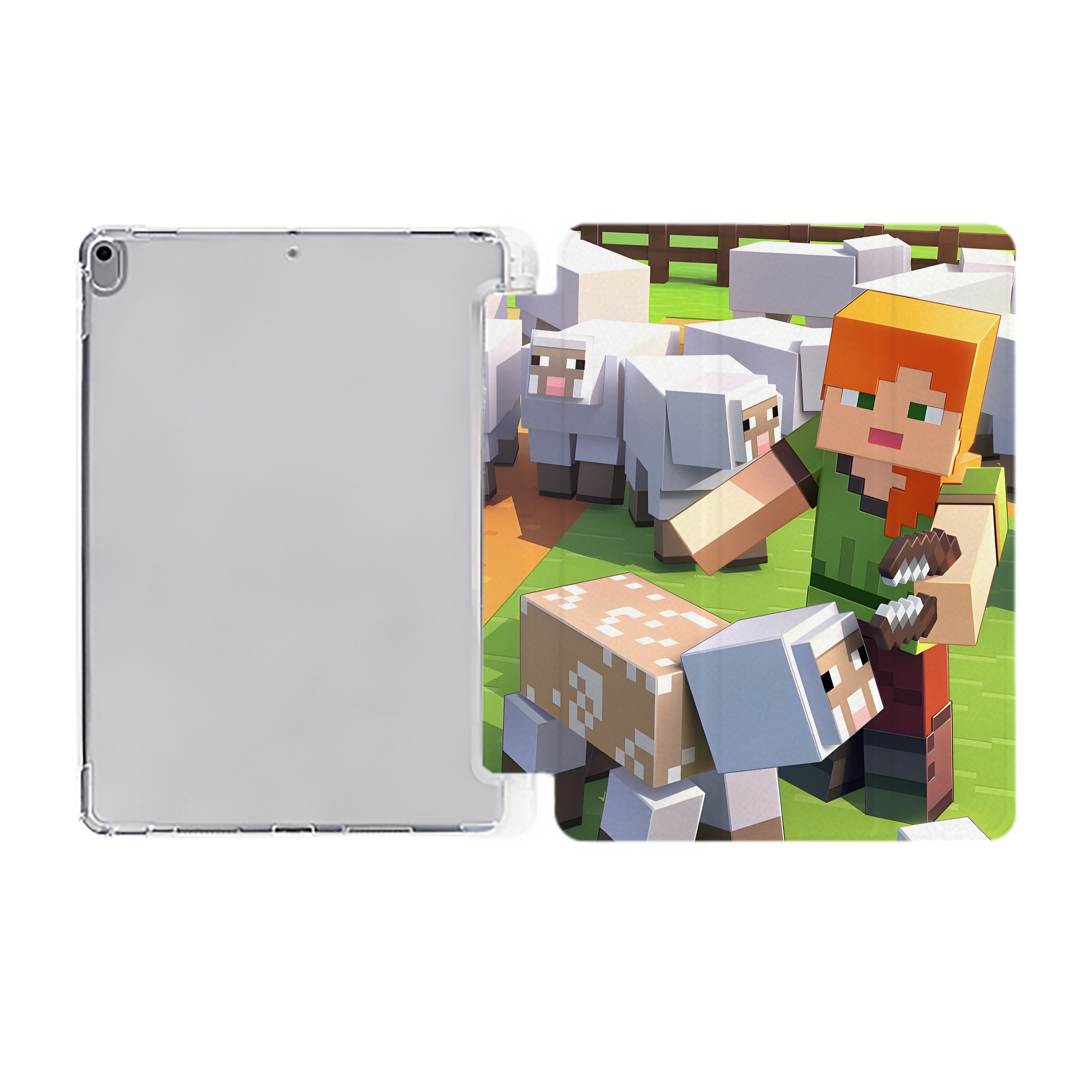 （画像用） マインクラフト ブロックの世界 Minecraft MC Block world IPad ケース ペン収納付き 三つ折りスタンド PUレザー×シリコン 対応機種9.5/10.5/10.9インチ